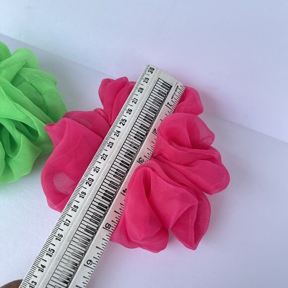 New Chiffon Scrunchie Hair Tie 2 XLarge Set Pink And Green - Picture 4 of 8